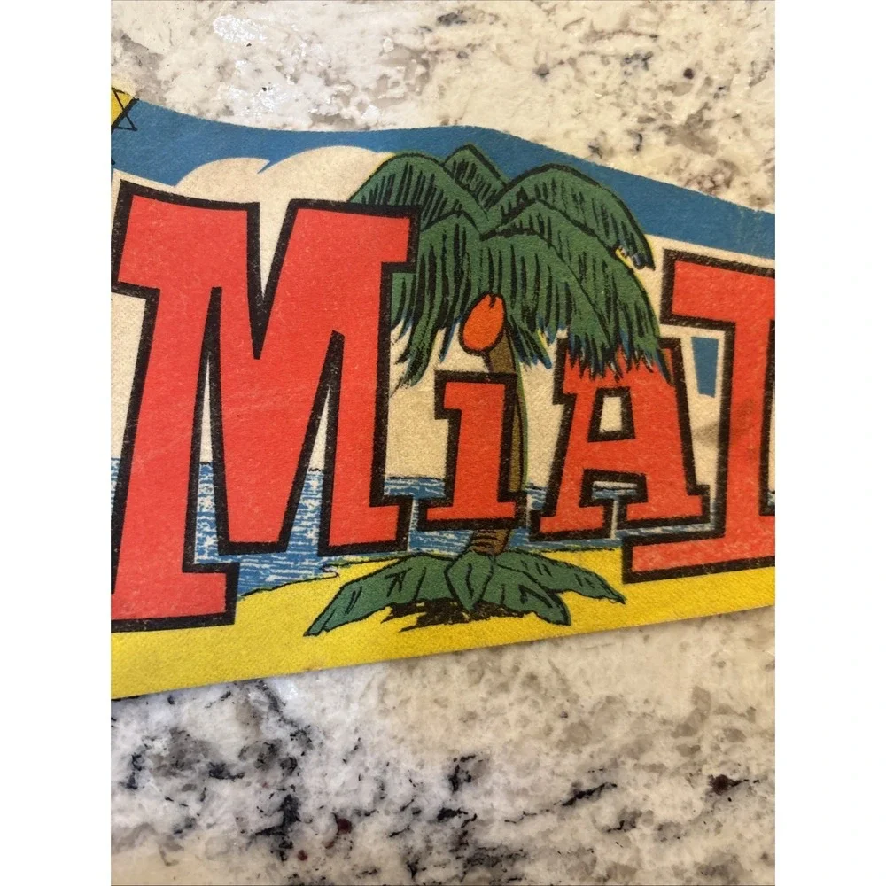 Vintage 1970s Miami Beach Florida Pennant Golf Marlin Bathing Suit Fishing Flag